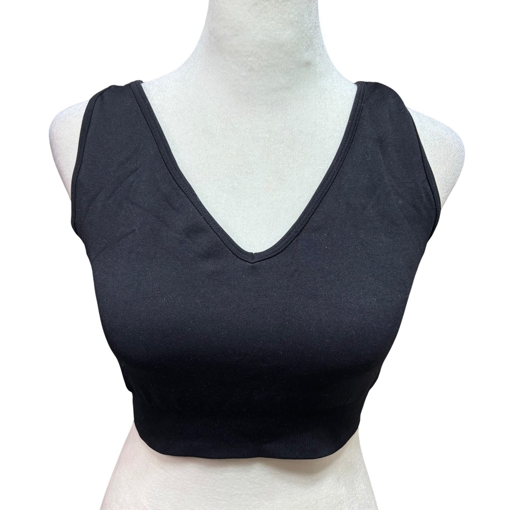 Phat Buddha Black V-Neck Seamless Sports Bra Crop Top Med/LRG #991‎